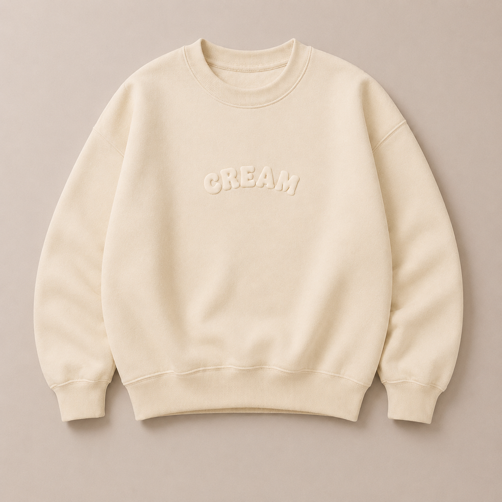 Cream on Cream Crewneck - Puff Print