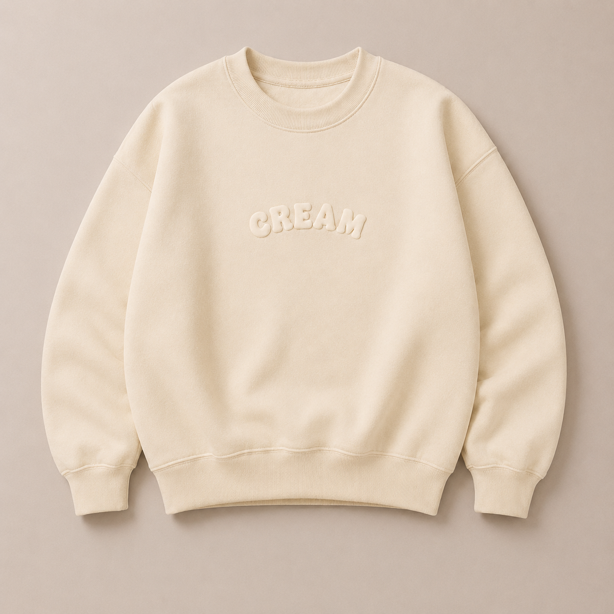 Cream on Cream Crewneck - Puff Print